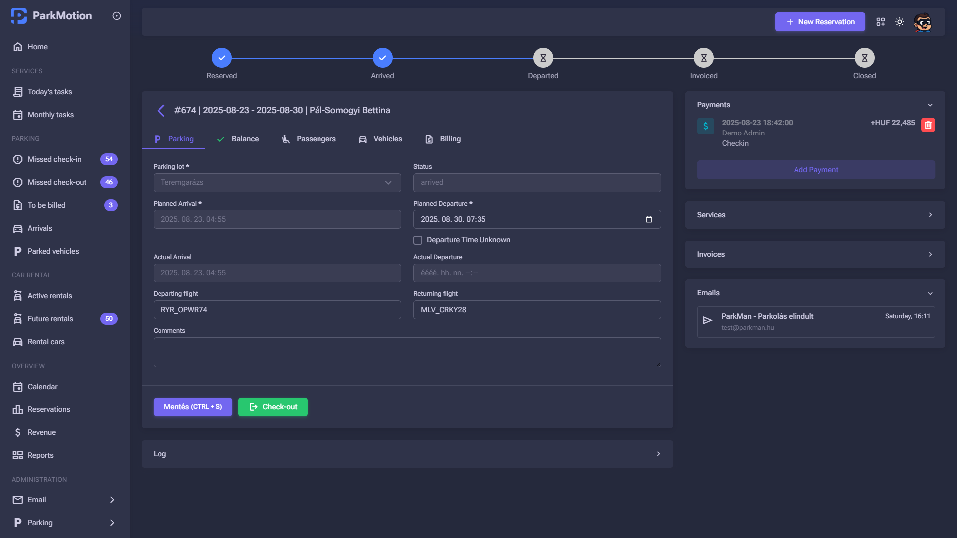 ParkMotion reservation details dark mode